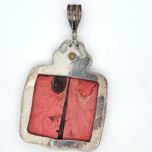 Sterling Silver Carved Chinese Cinnabar & Citrine Pendant