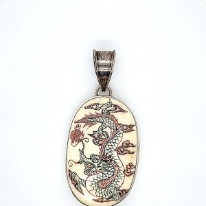 Sterling Silver Carved Bone Chinese Dragon Pendant