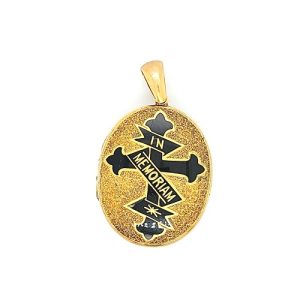 Antique 20K Yellow Gold 39mm Oval Enamel “In Memoriam” Locket