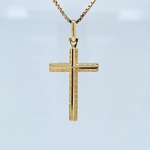 18K Yellow Gold 28mm Diamond Cut Cross Pendant