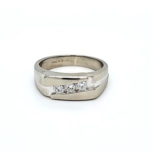 10K White Gold 3 Diamond Signet Style Ring