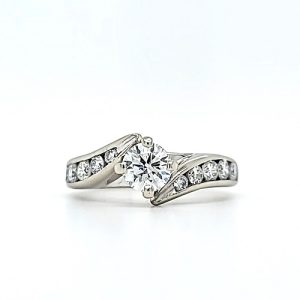 14K White Gold .51CT RBC Diamond Centre, 10 Diamond Engagement Ring