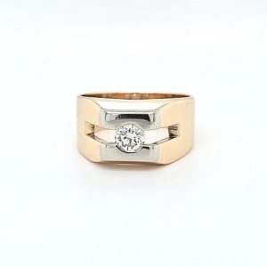 14K Yellow & White Gold .40CT RBC Diamond Solitaire Signet Style Ring