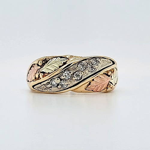 10K Tri Tone Black Hills Gold Grape Vine 7 RBC Diamond Band Vintage Antique Estate Jewelry Old N Gold Victoria BC