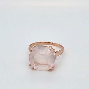 10K Rose Gold 14x14mm Cushion Cut Rose Quartz Solitaire Ring