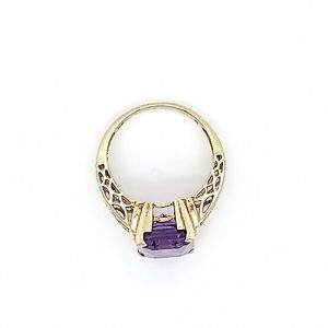 10K Yellow Gold Emerald Cut Amethyst Solitaire Ring