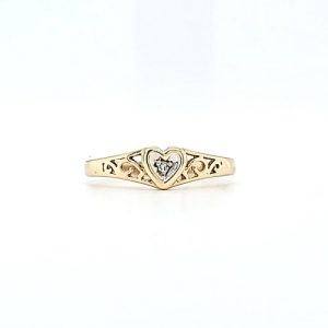 10K Yellow Gold Heart Ring w/ 1 Diamond Accent 
