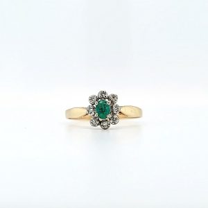10K Yellow Gold Oval Emerald & 8 Diamond Halo Ring