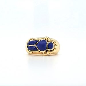 18K Yellow Gold Lapis Lazuli Scarab Ring