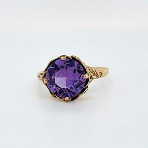 10K Yellow Gold Synthetic Color Changing Sapphire Floral Ring