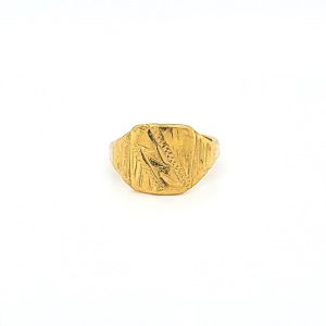 24K Yellow Gold Diamond Cut Signet Ring 