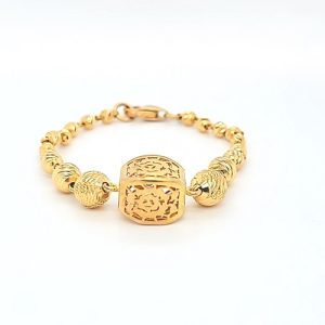 22K Yellow Gold 5″ Diamond Cut Beaded Baby Bracelet