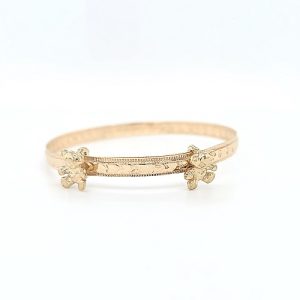 10K Yellow Gold Adjustable Baby Bangle w/ 2 Bears