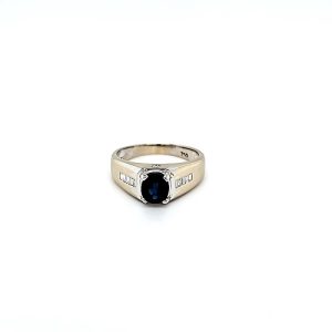 18K White Gold Blue Sapphire & Diamond Ring