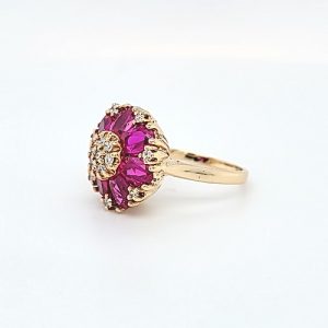14K Yellow Gold 7 Created Pink Sapphires & 14 Diamond Accent Floral Ring