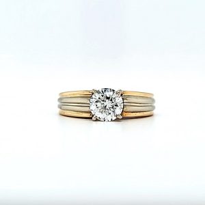 14K Yellow & White Gold .92CT Round Brilliant Cut Diamond Solitaire Engagement Ring