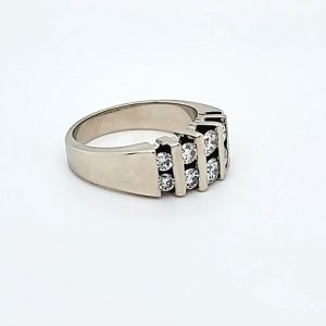 14K White Gold 10 RBC Diamond Double Row Channel Ring