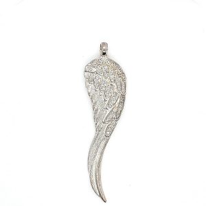 Sterling Silver 3″ Long CZ Angel Wing Pendant