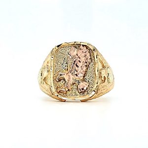 10K Tri-Gold Diamond Cut Eagle Signet Style Ring