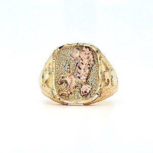 10K Tri-Gold Diamond Cut Eagle Signet Style Ring