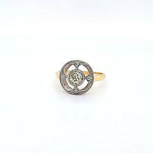 Vintage 18K Yellow Gold & White Gold 5 Diamond Flower Cut Out Ring 