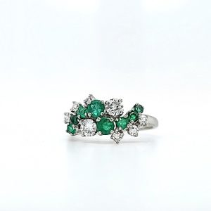18K White Gold 8 Emerald 8 Diamond Offset Ring