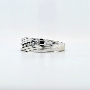 10K White Gold 5 Channel Set Round Brilliant Cut Diamond Band Style Ring