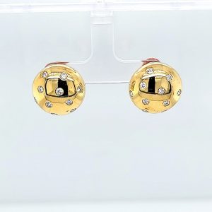 Pair of 18K Yellow Gold 19mm RBC Diamond Circular Shape Clip-On Earrings