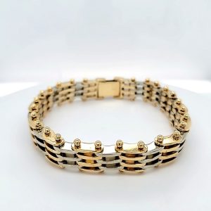 10K Yellow & White Gold 9″ Chain Style Link Bracelet