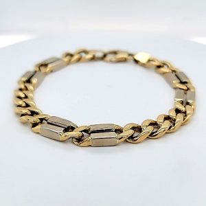 14K Yellow & White Gold 8.25″ Stylized Curb Link Bracelet