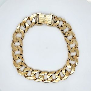 10K Yellow Gold 9″ Reversible Diamond Cut Open Curb Link Bracelet