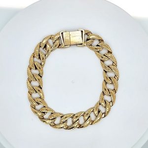 10K Yellow Gold 9″ Reversible Diamond Cut Open Curb Link Bracelet