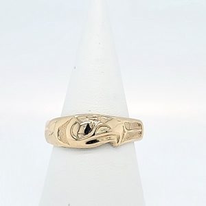 14K Yellow Gold First Nations Fine Carved Eagle Ring
