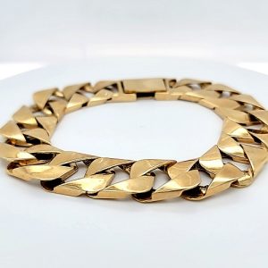 Heavy 10K Yellow Gold 9″ Open Square Curb Link Bracelet 