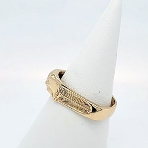14K Yellow Gold First Nations Fine Carved Eagle Ring