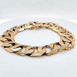 Heavy 14K Yellow Gold 9″ Open Curb Link Bracelet w/ Double Safety 8 Clasp