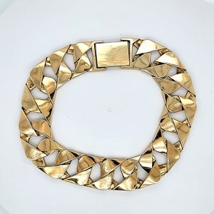 Heavy 10K Yellow Gold 9″ Open Square Curb Link Bracelet 