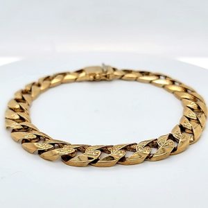 10K Yellow Gold 9″ Textured Open Curb Link Bracelet w/ Flat Tab Clasp