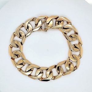 Heavy 14K Yellow Gold 9″ Open Curb Link Bracelet w/ Double Safety 8 Clasp