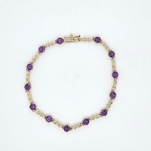 14K Yellow Gold 13 Round Amethyst 7″ Tennis Bracelet