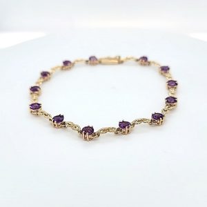 14K Yellow Gold 13 Round Amethyst 7″ Tennis Bracelet