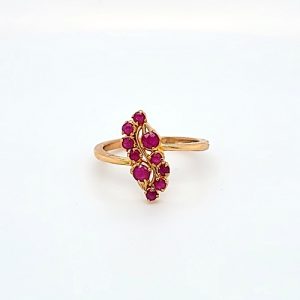 22K Yellow Gold 10 Round Cut Ruby Stylized Offset Ring