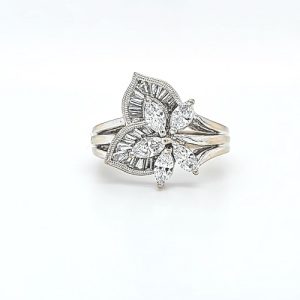 18K White Gold Marquise & Round Cut Diamond Cluster Ring