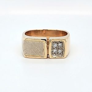 14K Yellow & White Gold 4 Diamond Accent Squared Signet Style Ring