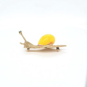 14K Yellow Gold Snail w/ Natural Shell & 2 Emerald Antennae