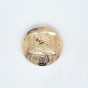 14K Yellow Gold 28mm First Nations Fine Carved Raven Disc Pendant