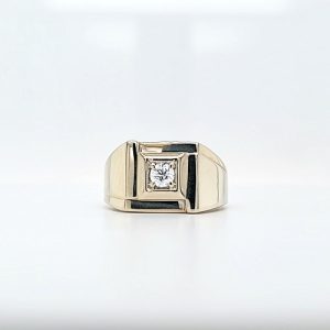 14K White Gold .22CT Round Brilliant Cut Diamond Solitaire Signet Style Ring