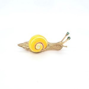 14K Yellow Gold Snail w/ Natural Shell & 2 Emerald Antennae