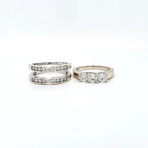 14K White Gold 3 Diamond Ring & Channel Set Diamond Jacket/Enhancer