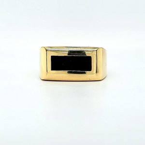 18K Yellow Gold Black Coral Inlay Signet Style Ring